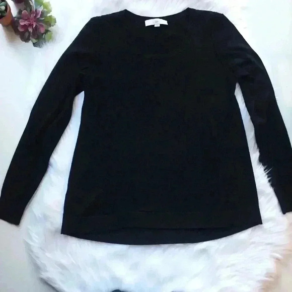 Loft Basic Black Scoop Neck Wool Blend Sweater - Picture 2 of 7